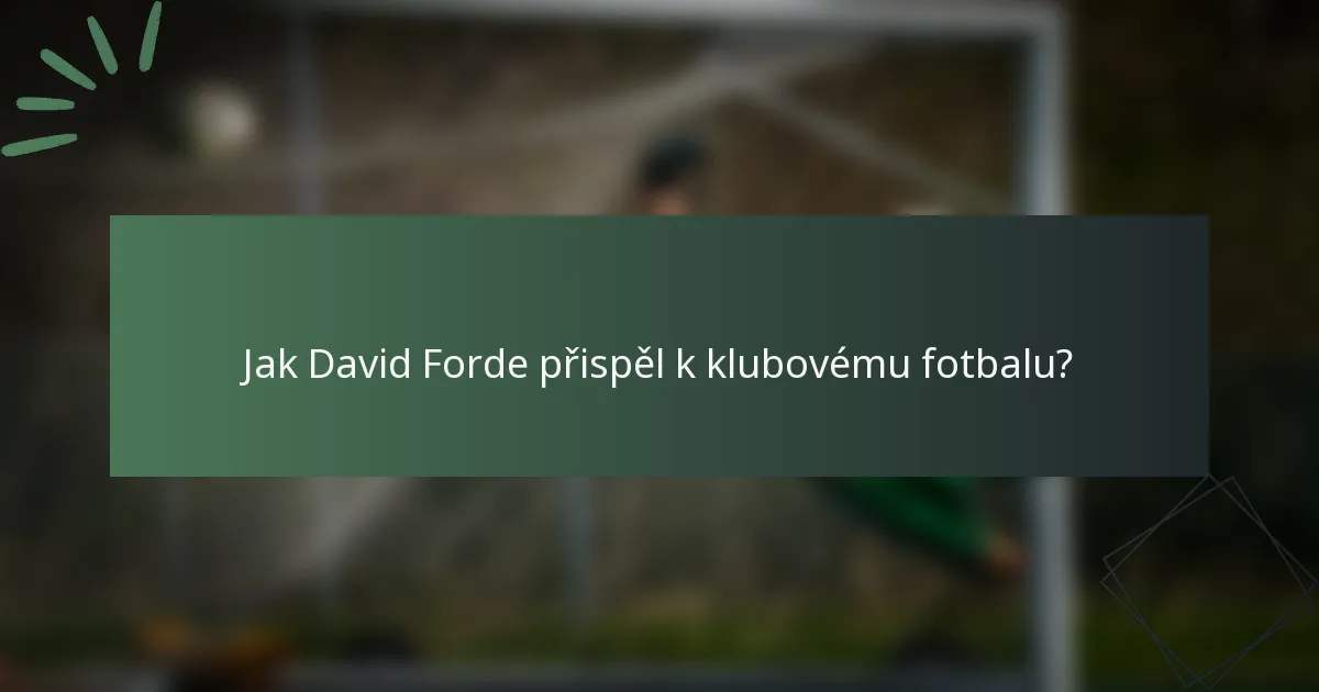 Jak David Forde přispěl k klubovému fotbalu?